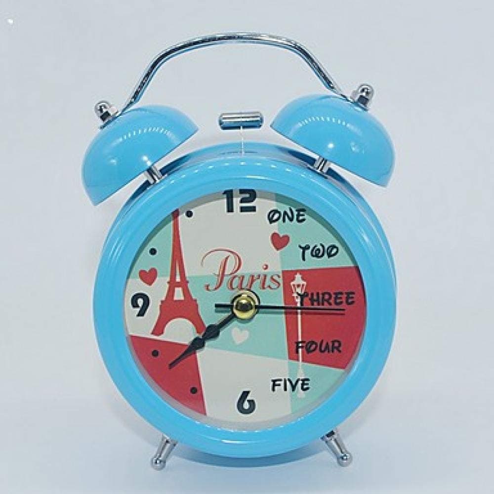 ZHAS Alarm clock metal bell mute with creative alarm clock blue night Paris tower of night lights