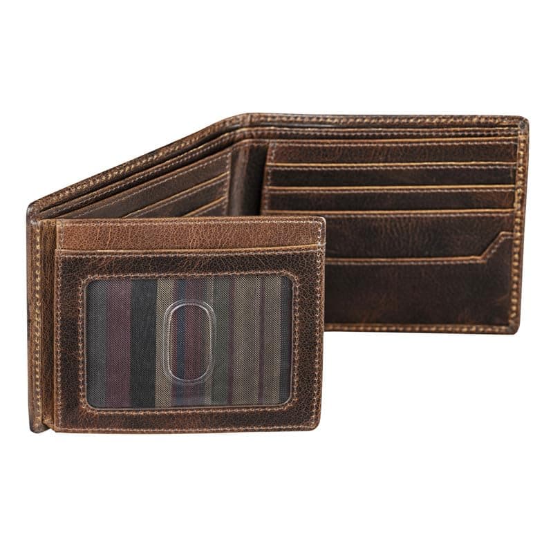 BULL GUARD RFID Blocking Bifold Wallets for Men with 2 ID Windows - Large Capacity Full Grain Leather Credit Card Wallet…, Wild Mustang Brown, Classic