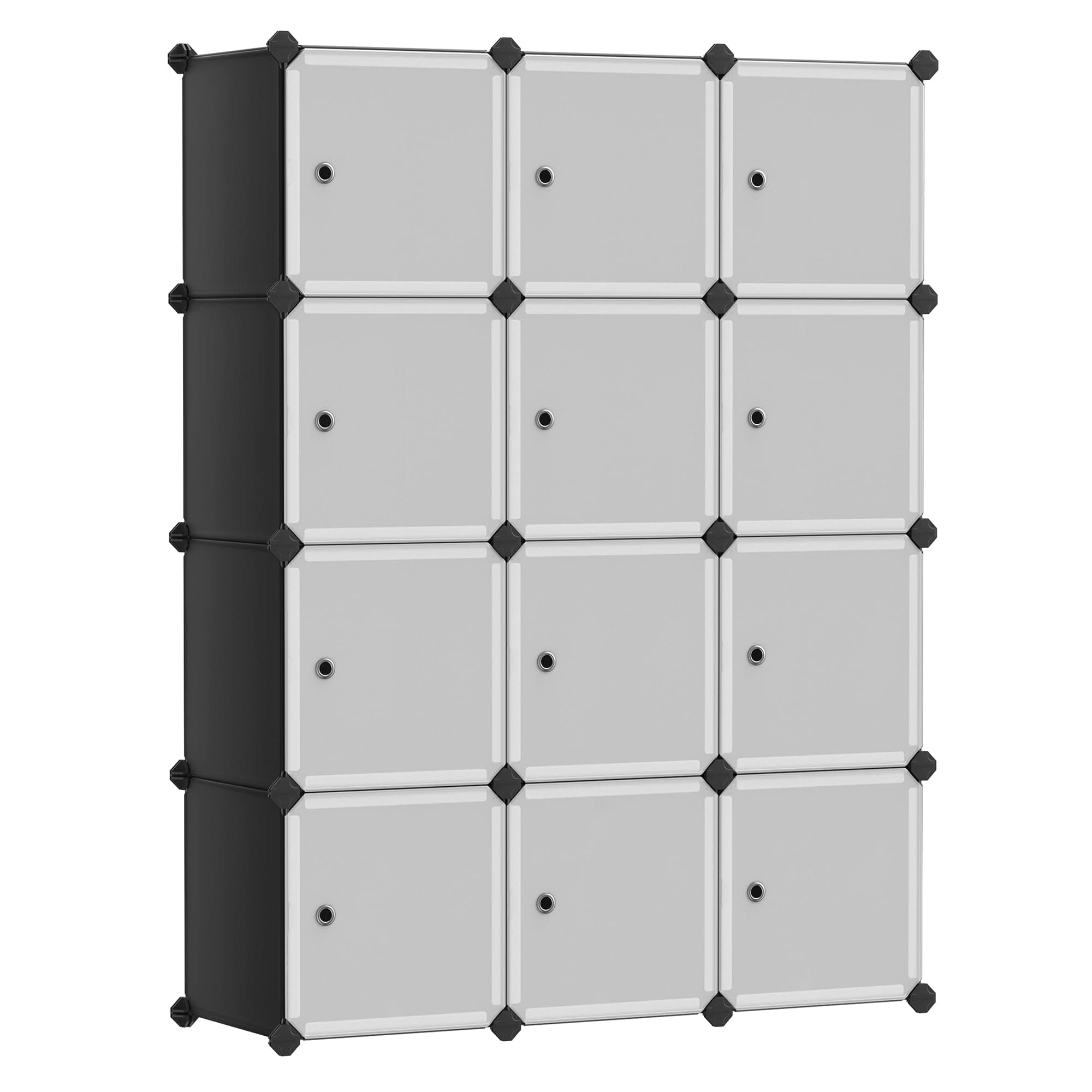 SONGMICS Cube Storage Organizer, Set of 12 Plastic Cubes, Closet Storage Shelves, DIY Plastic Closet Cabinet, Modular Bookcase, Shelving with Doors for Bedroom, Living Room, Black and White ULPC34HV1