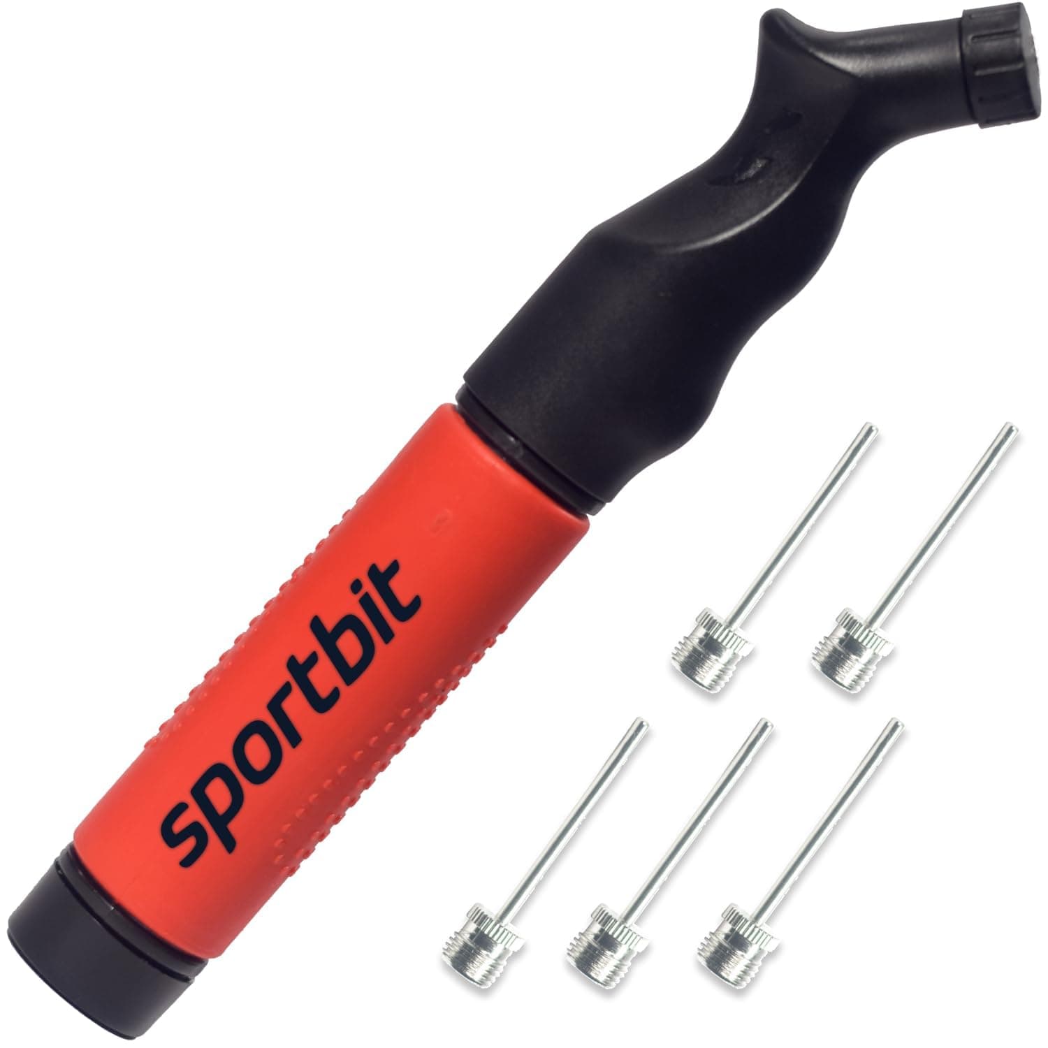 SPORTBIT Ball Pump for Sports Balls - Push & Pull Inflating System - Hand Pump for All Exercise Balls - Volleyball Pump, Basketball Inflator, Football & Soccer Ball Air Pump - Goes with 5 Needles Set