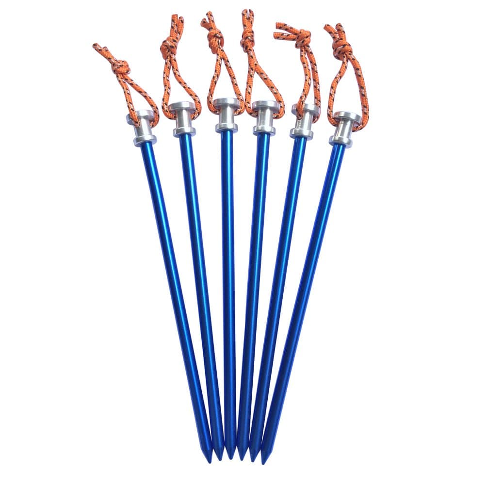 9" Length Premium Solid Aluminum Tent Stakes with Nylon Pouch, Pack of 6