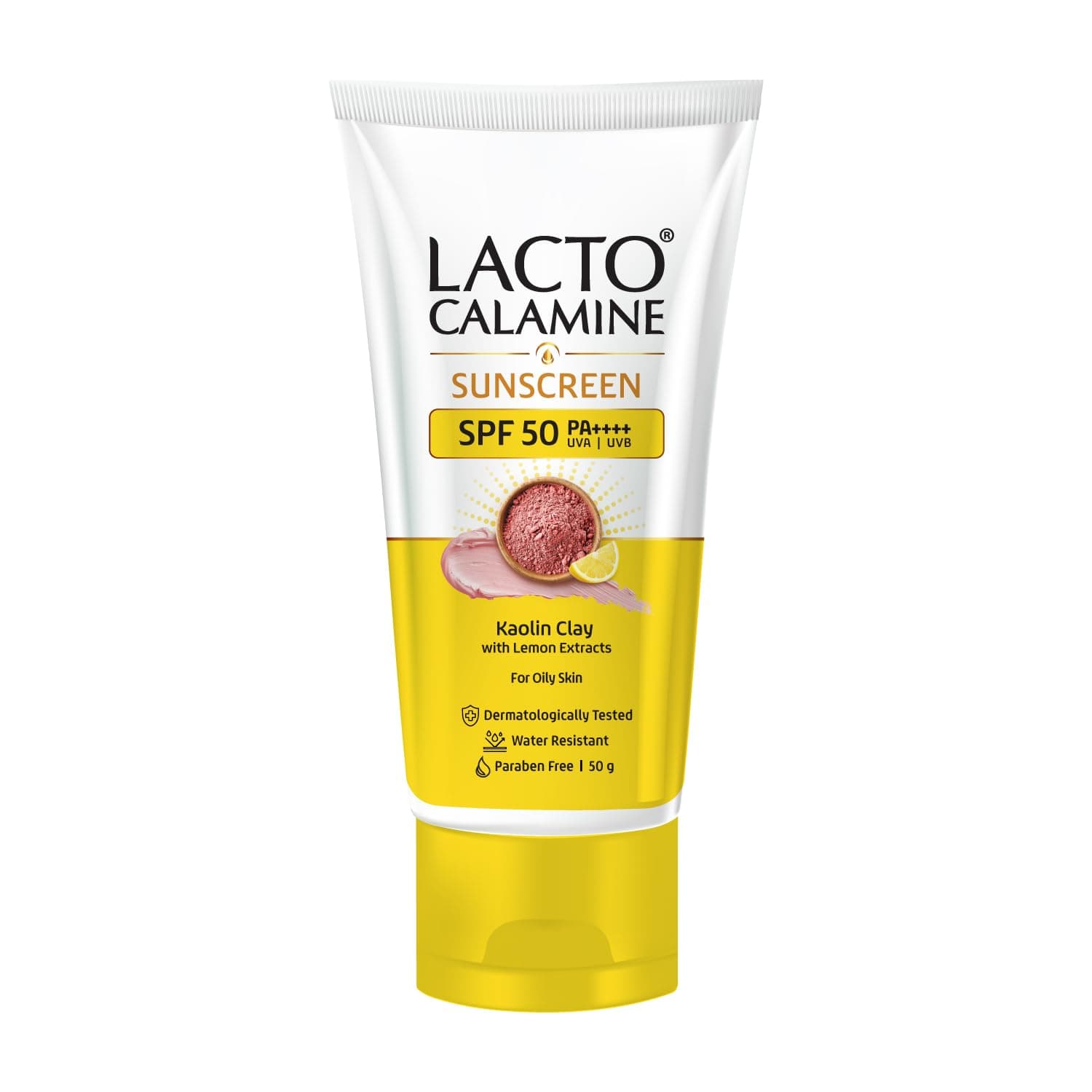Lacto Calamine Sunscreen SPF 50 | 50g | PA +++ For Oily Skin | UVA – UVB | Water Resistant & No White Cast | With Kaolin Clay, Vitamin E & Lemon Extracts | Paraben Free