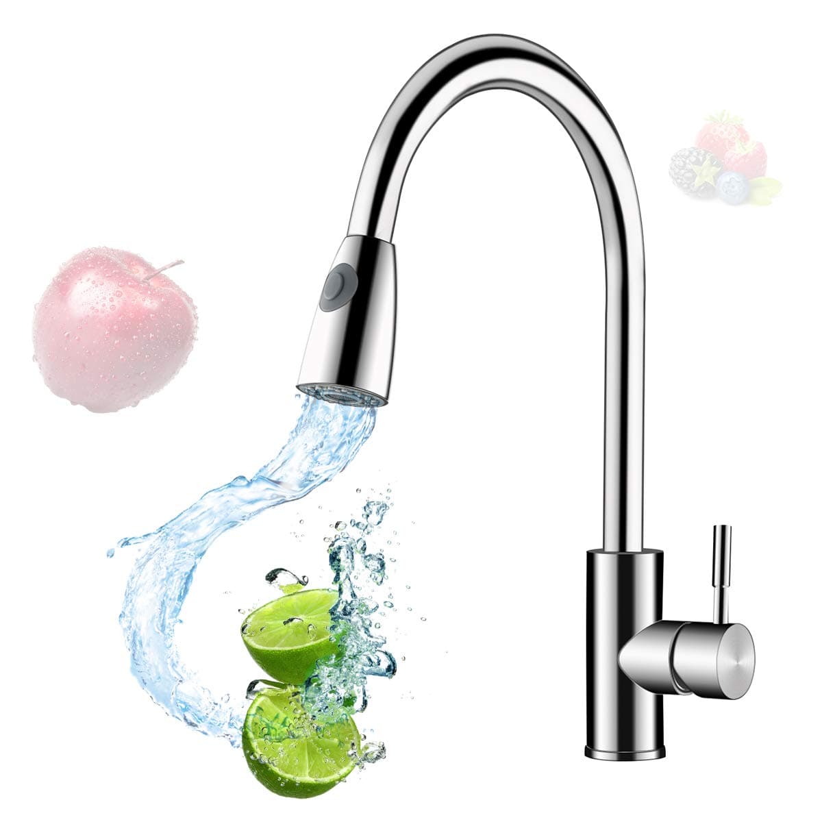 Single Handle Kitchen Faucet, Stainless Steel Kitchen Sink Faucets with Pull Down Sprayer, Brushed Nickel