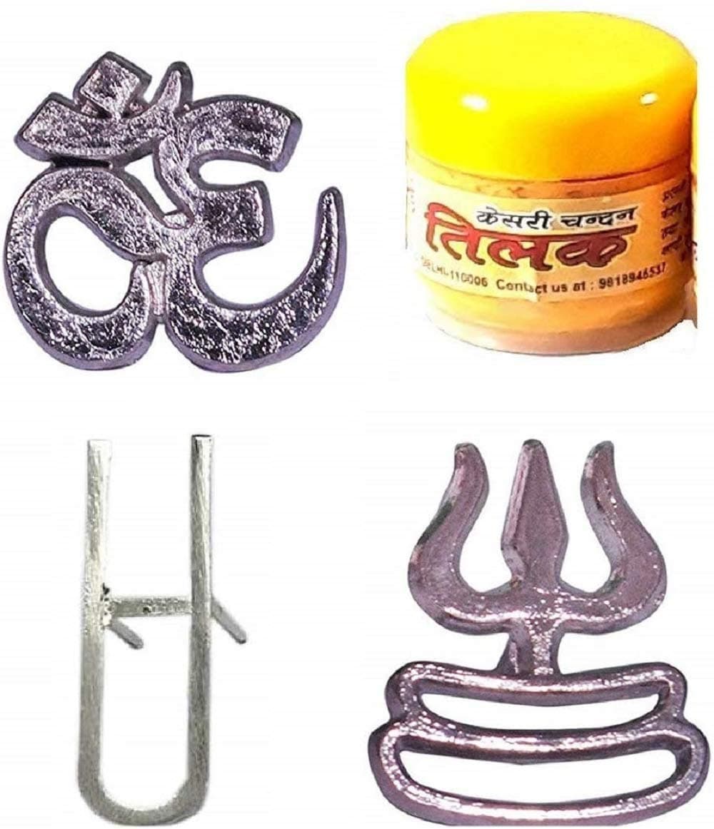 U Shape Om & Trishul Tika Stamp, Gold Rubber Stamp