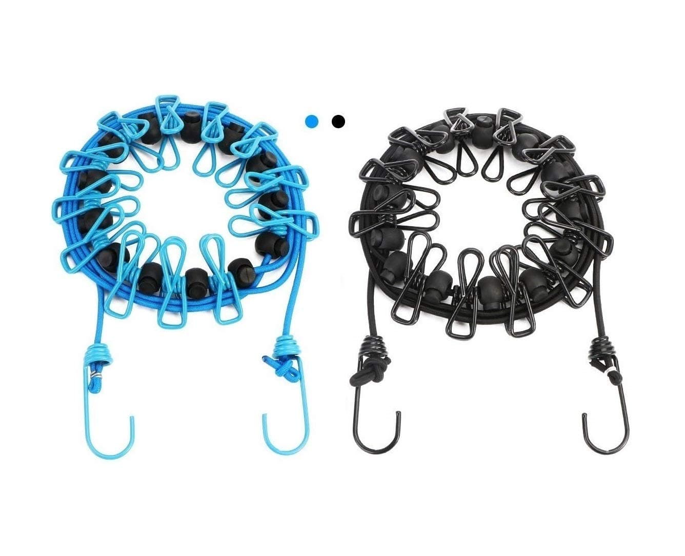 Newraturner 2 Pack Portable Clothesline with 12 Clothespins, Windproof Travel Stretchy Retractable Elastic Laundry Clothes Line for Backyard, Vacation Hotel, Balcony Drying