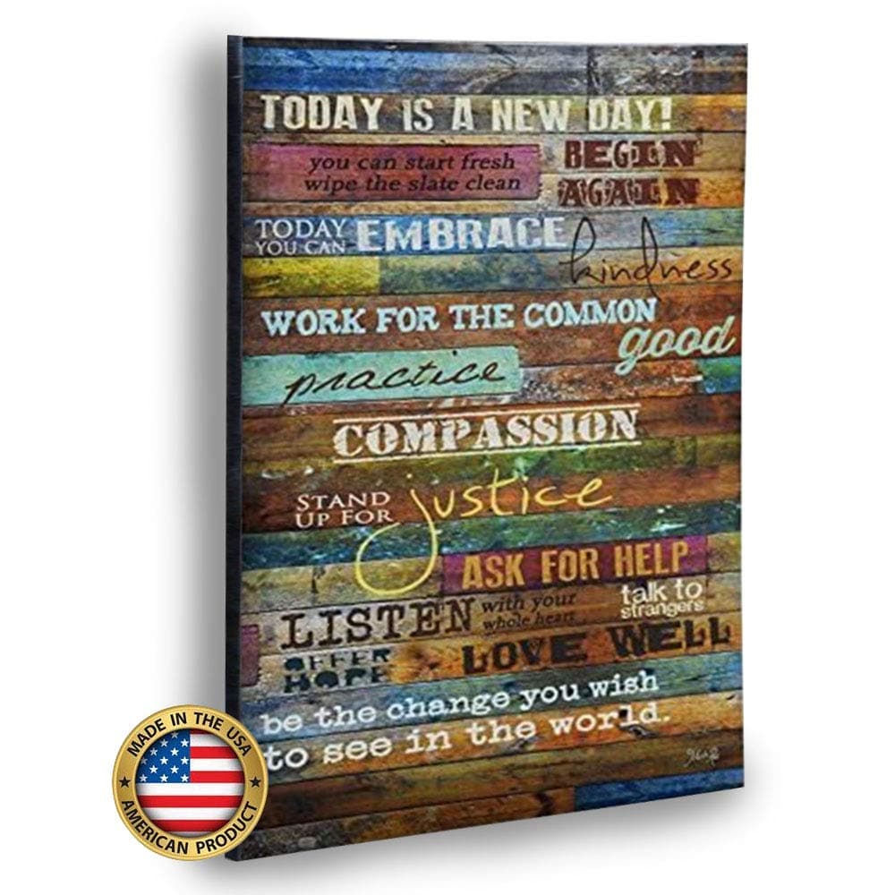 Inspirational Quotes Wall Art - Today Is a New Day 12 x 18 Inch Wood Wall Art Panel by Marla Rae