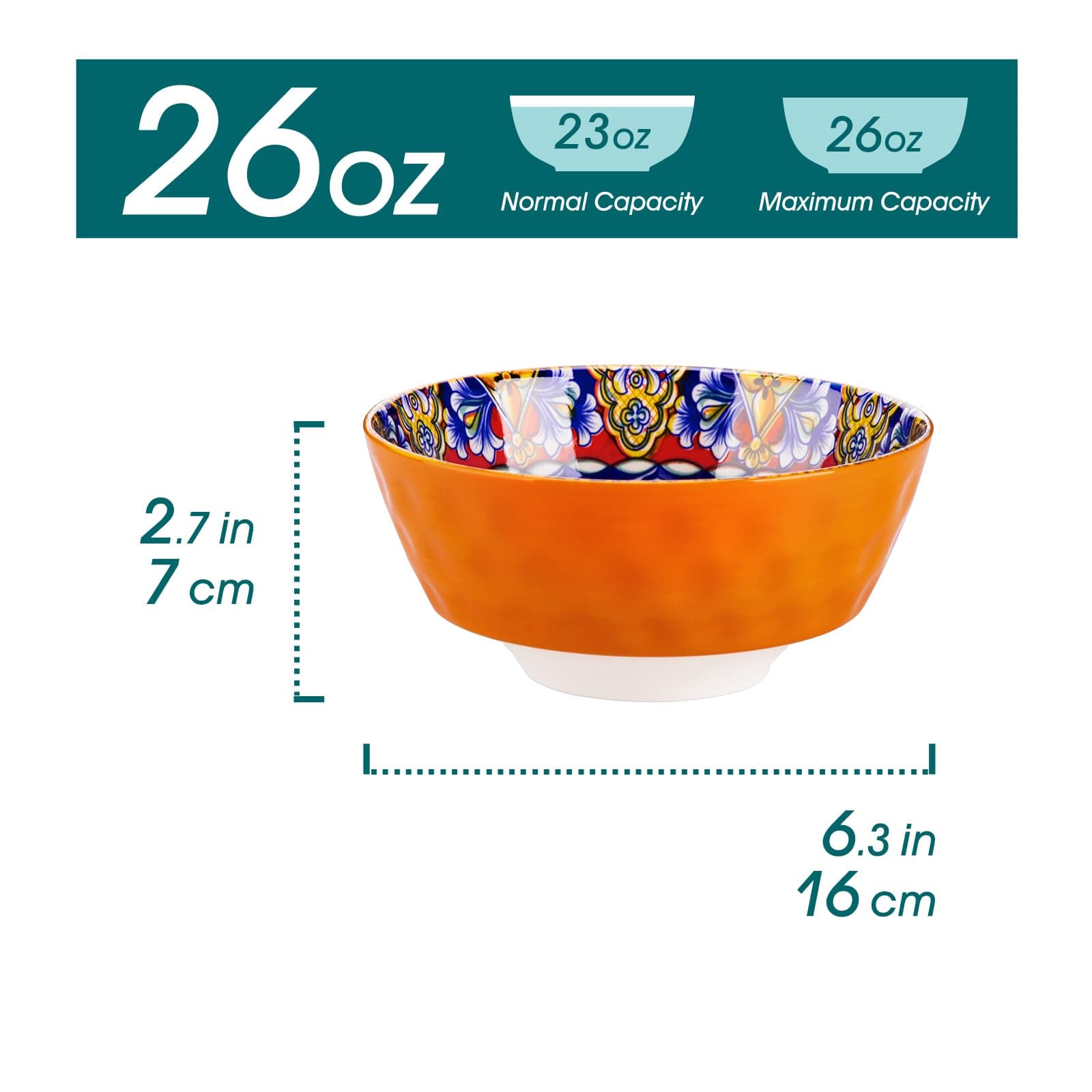 vancasso Cereal Bowls, Ceramic Soup Bowls Set of 6, 26 oz Corlorful Bowls Set for Kitchen, Dishwasher & Microwave Safe- for Cereal, Soup, Oatmeal, Ice Cream, Salad, Pasta etc.