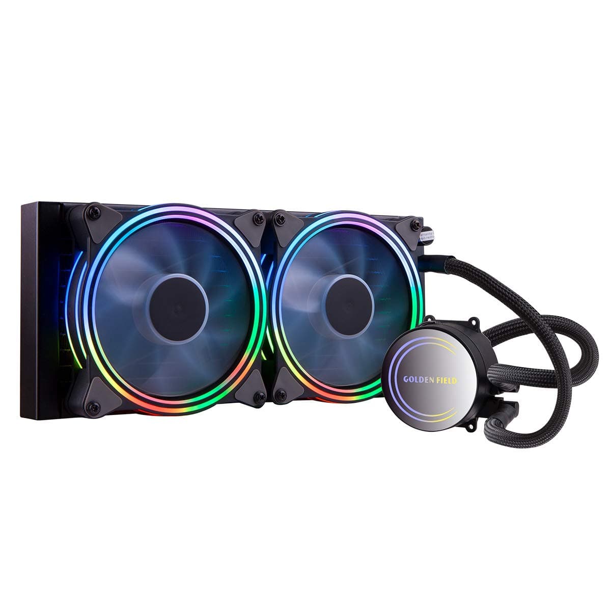 GOLDEN FIELD ICY Chill Series Advanced RGB Lighting Liquid CPU Cooler with Dual 120mm Adjustable RGB PWM Fan & 240mm Radiator Water Cooling Cooler System for AMD Intel CPU Water Cooler