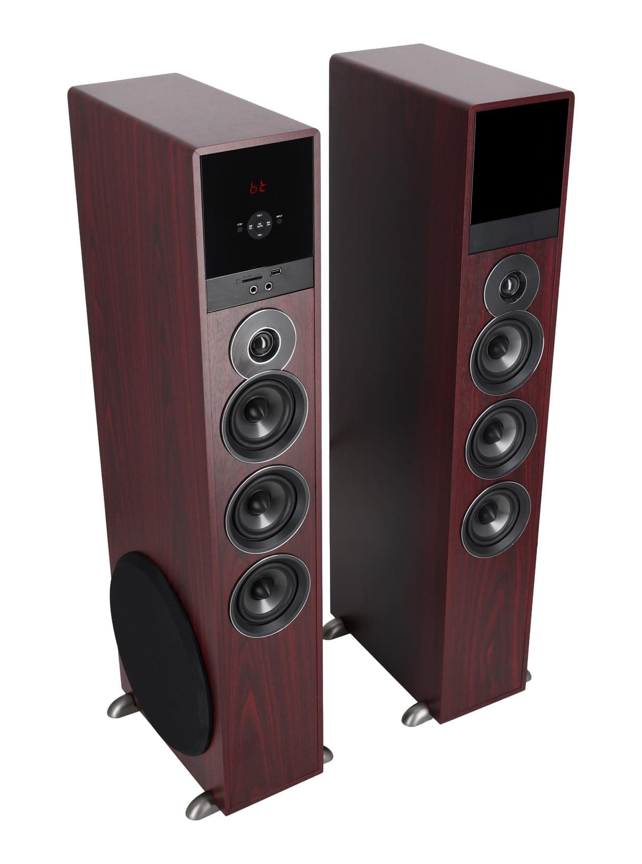 Rockville TM150C Powered Home Theater Tower Speaker System, Cherry Wood, 1000W, 10" Subwoofers, Bluetooth, USB/SD Playback, FM Radio, Remote Control, Karaoke Ready, Perfect for Home Entertainment