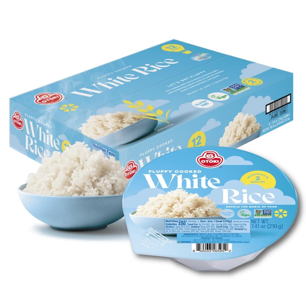 OTOKI Korean Cooked White Rice, Authentic Fluffy Rice, Ready in 2 Minutes, Gluten-Free Microwavable Bowls, 7.41 oz (Pack of 12)