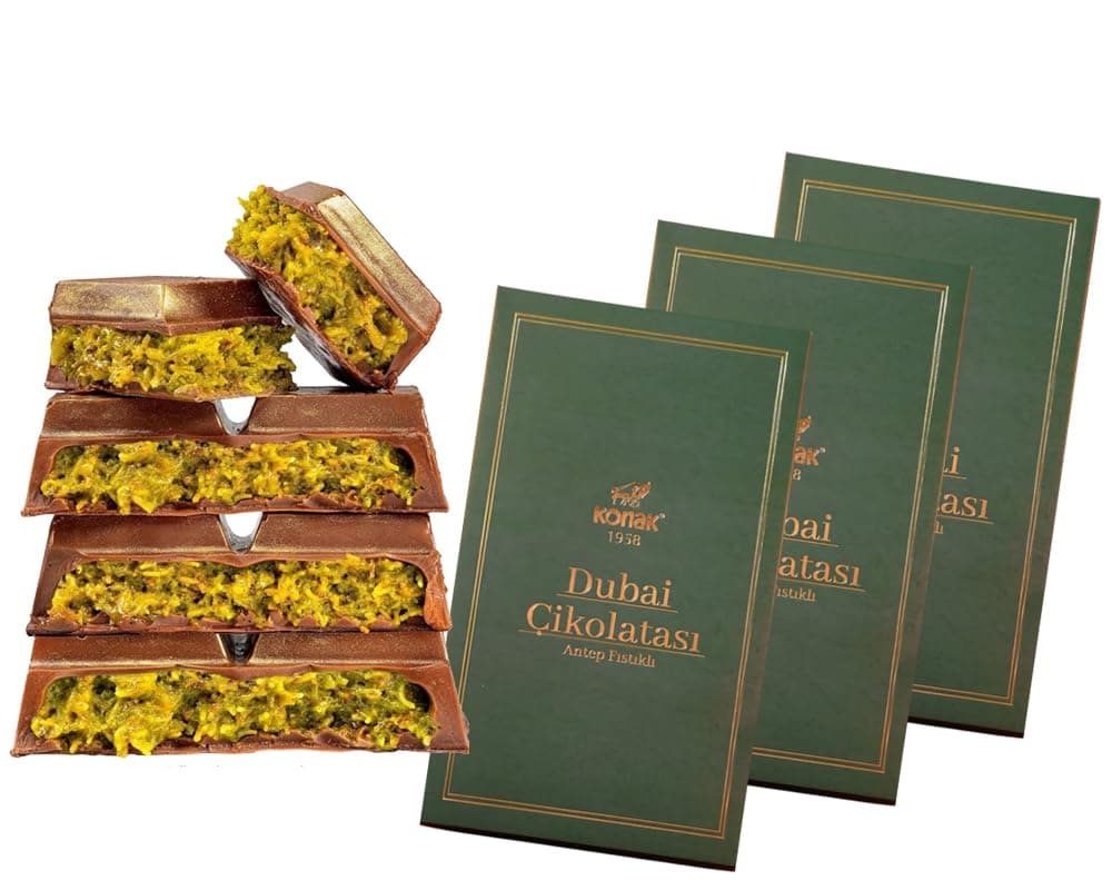 Dubai Chocolate Bar - Total of 21.16 oz | 600g Premium Rich Milk Kunafa Pistachio Butter Chocolate | Individually Wrapped Fresh Treats | Luxury Gift Box for Birthdays & Special Occasions, Large Bar (Pack of 3) Each Unit 7oz | 200g
