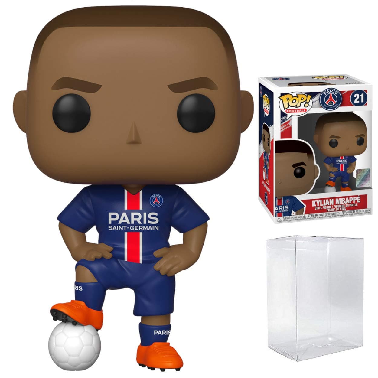 POP! Sports Soccer Paris Saint Germain's, Kylian Mbappe #21 Action Figure (Bundled with Pop Box Protector to Protect