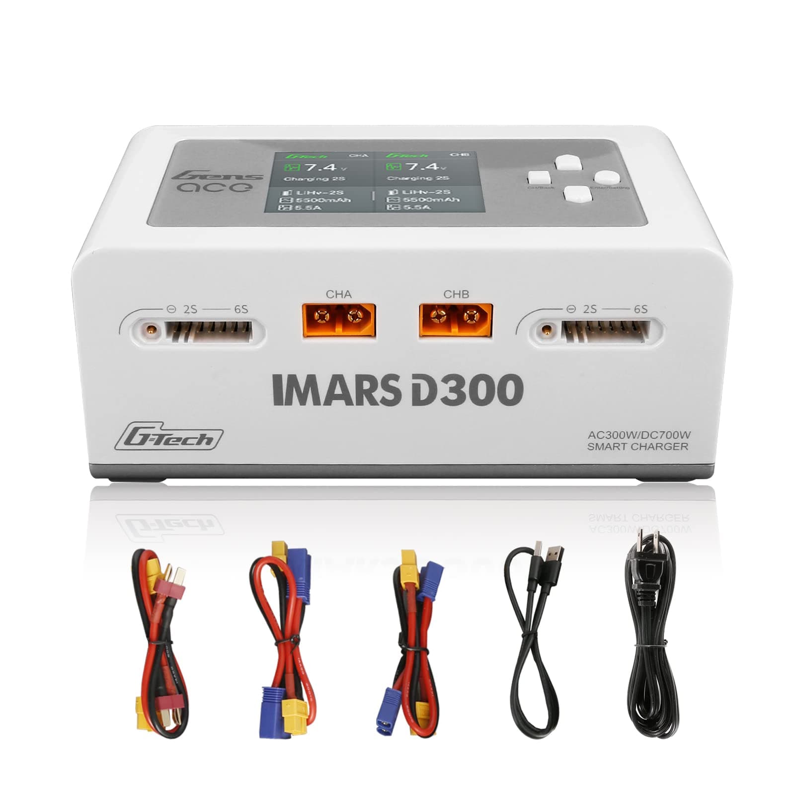 Lipo Battery Charger IMARS D300 G-Tech Series Smart Dual Lipo Charger 16A AC 300W DC 700W Lipo Charge(White)