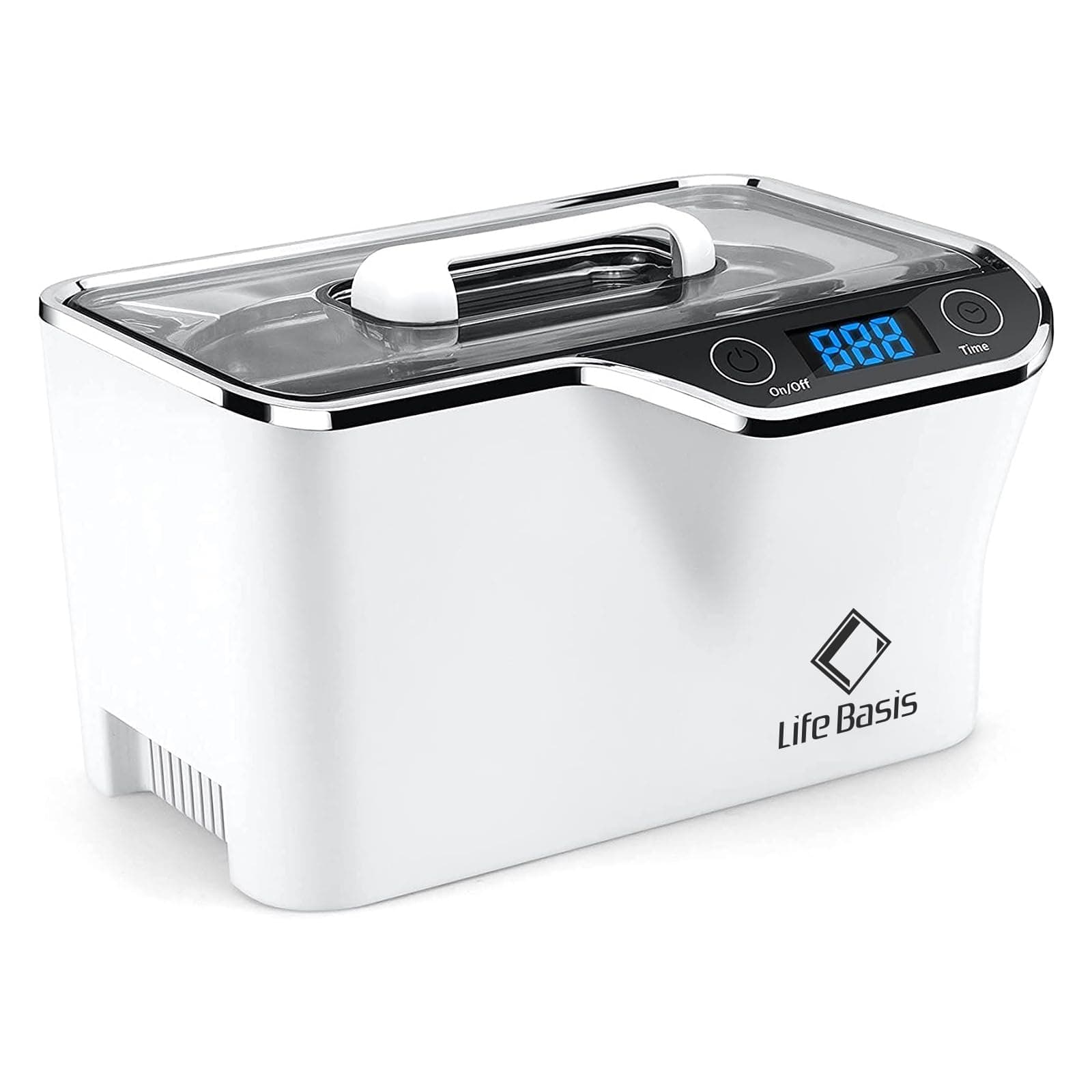 LifeBasis CDS-100 Ultrasonic Cleaner Jewellery Cleaner 600ML 42KHz,Silver Cleaner with Cleaning Basket Watch Stand for Jewelry Necklace Ring Glass Watch Denture Guin-ness Surger Cans(White)