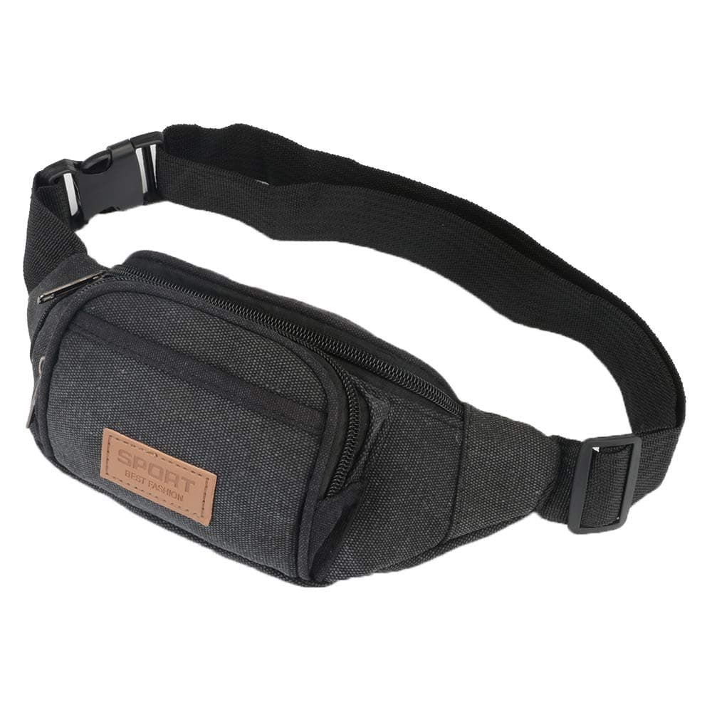 Fanny Pack, LODIIYAR Adjustable Quick Release Buckle Travel Sport Canvas Waist Bag Fanny Pack for Men, Women, Black