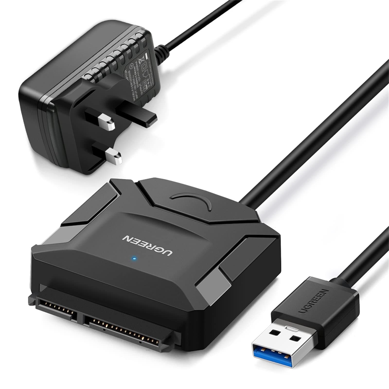 UGREEN USB to SATA Adapter, USB to 2.5/3.5 HDD SSD Cable Hard Disk Reader External USB 3.0 Docking Station Enclosure Caddy,HDD to SSD SATA Adaptor Converter, UASP Supported,With 12V 2A Power Adapter