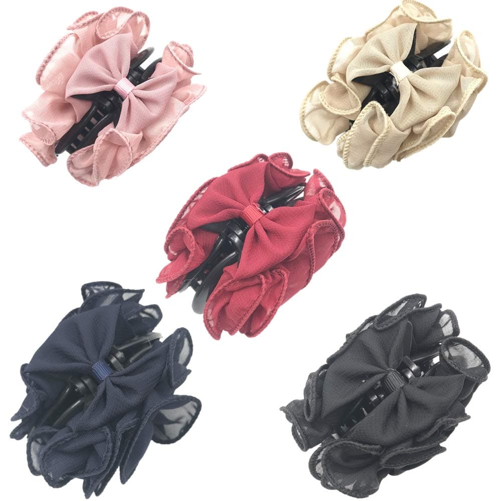 5 Pcs Flower Bow Hair Claw Jaw Clips Hair Clamps for Women Girls