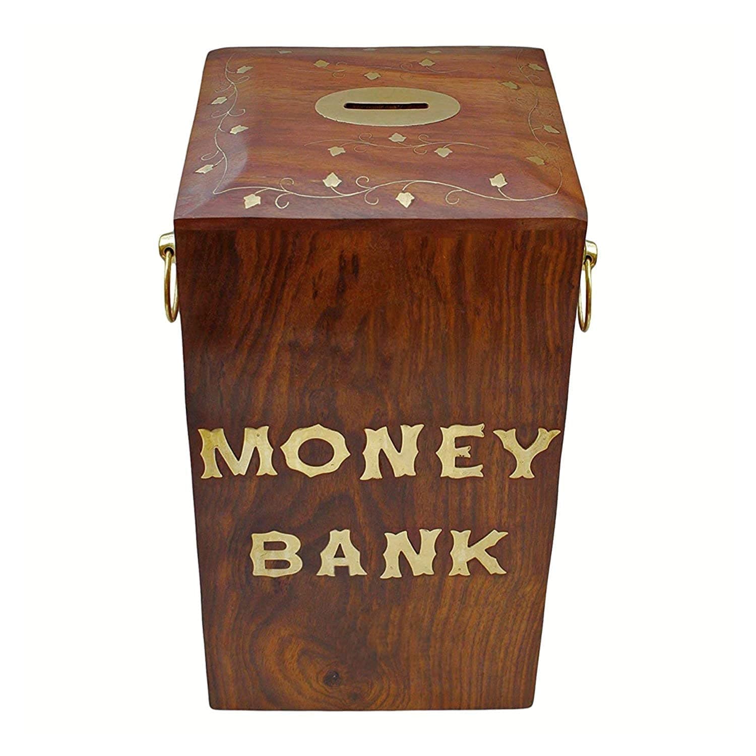 Money Bank - Big Size Master Size Large Piggy Bank Wooden 8 X 5 Inch For Kids And Adults (Brown), Modern