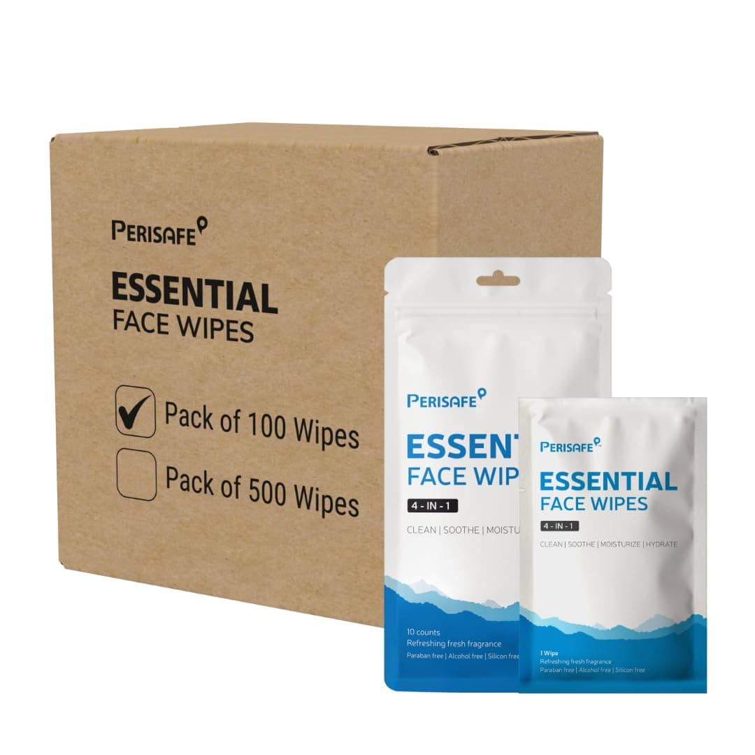 Essential Face Wipes Individually wrapped Sachet | 4-IN-1 | pH Balanced | Free from Alcohol, Paraben, Silicon |Pack of 100 Wipes