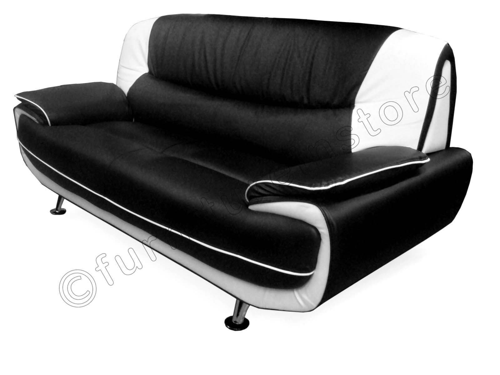 Passero 2 Seater Black White Faux Leather Sofa Suite Settee Couch