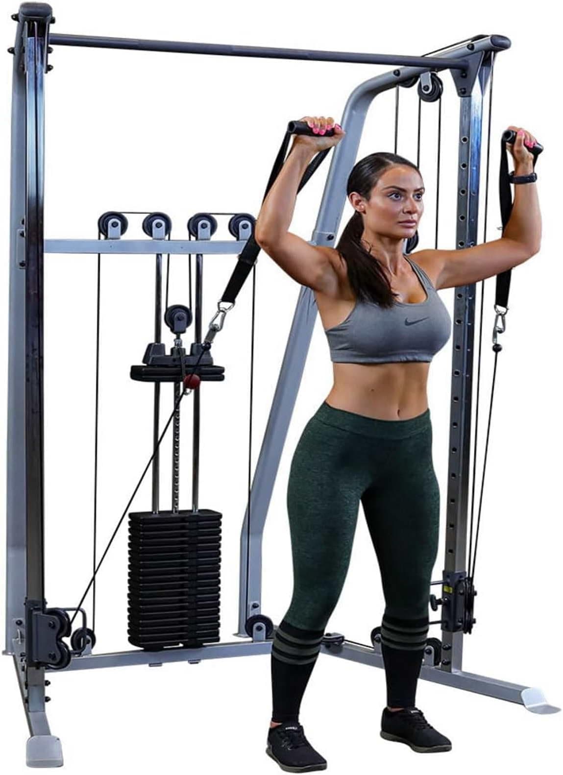 Powerline (PFT50) Functional Trainer by Body-Solid - Compact Dual Pulley Gym Equipment with 210 lb Weight Stack, Adjustable Swivel Pulleys