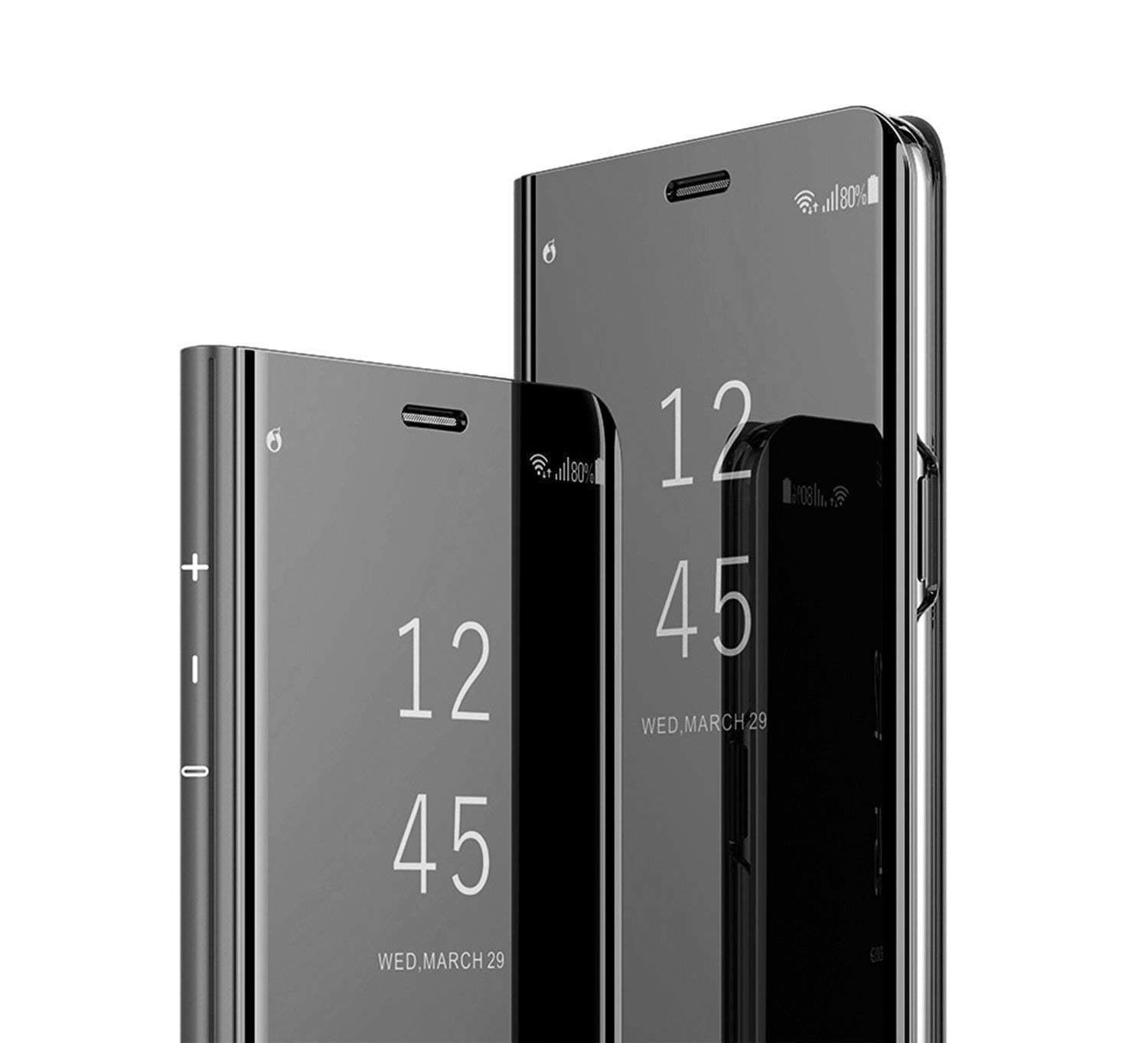 Starred Clear View Standing Cover Flip Case for Original Samsung Galaxy Note 9 360-degree Protective Wallet Mirror Case (Black)