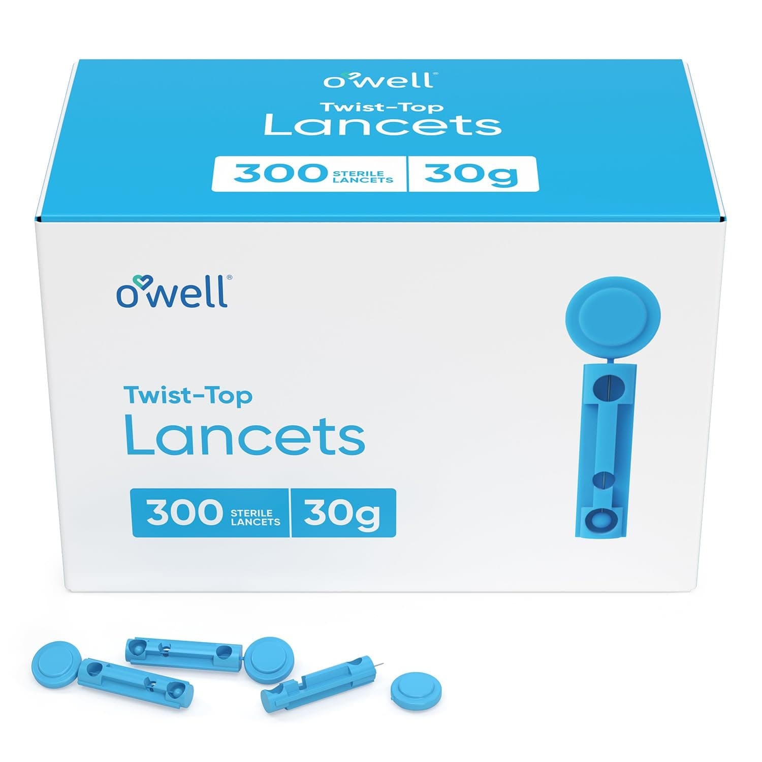 OWELL Twist Top Lancets, Sterile Lancets for Diabetes Testing, Lancets for Diabetic & Blood Sugar Test, Thin Lancet for Regular Skin, 30 Gauge, 300 Count