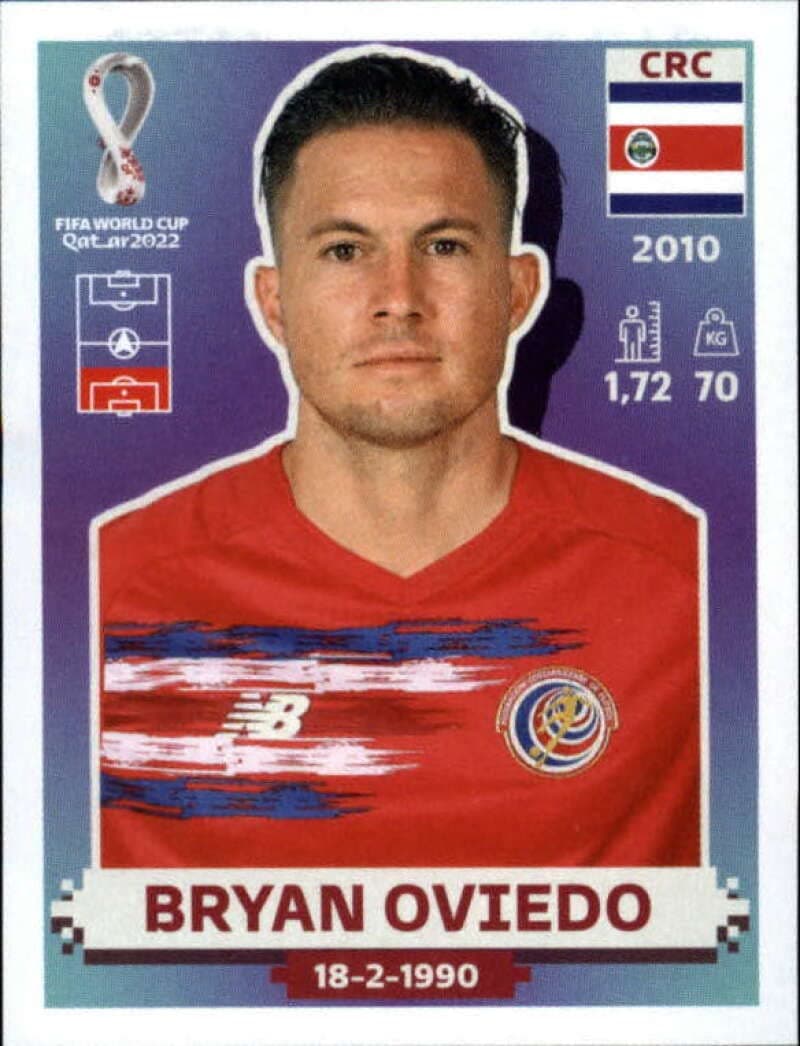 Panini2022 Panini World Cup Qatar Stickers Soccer #CRC9 Bryan Oviedo Costa Rica Group E Officially Licensed Sticker Single Card (small, paper thin 49x69 mm)