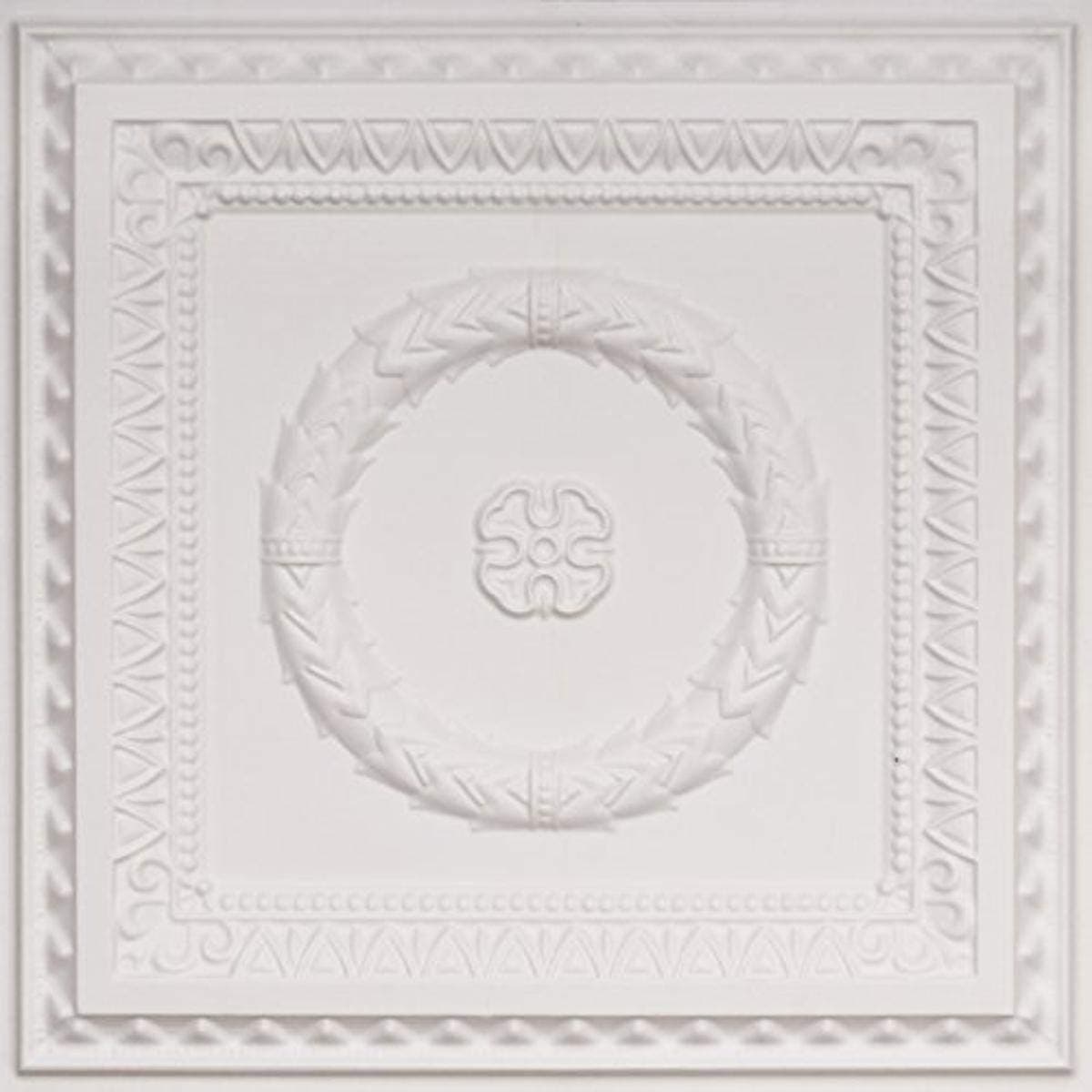 Laurel Wreath-Faux Tin Ceiling Tile - White Matte 25-Pack