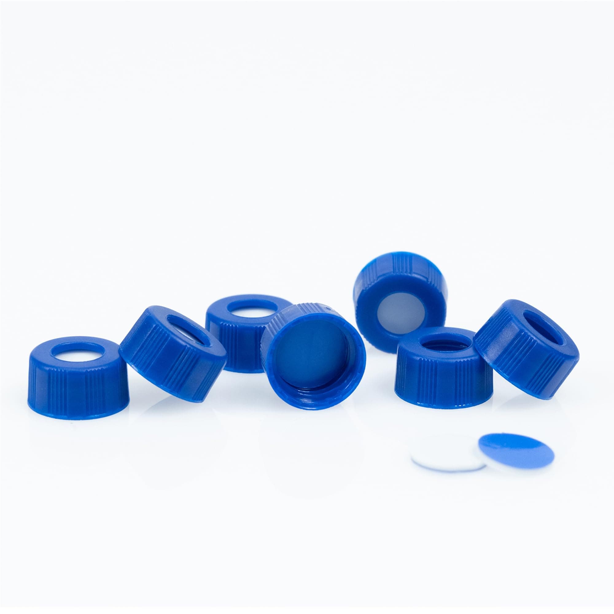 ALWSCI HPLC Pre-Slit 9-425 Screw Thread Vial Blue Caps, 9 mm, Blue PTFE/White Silicone Septa, 100 pcs/pk