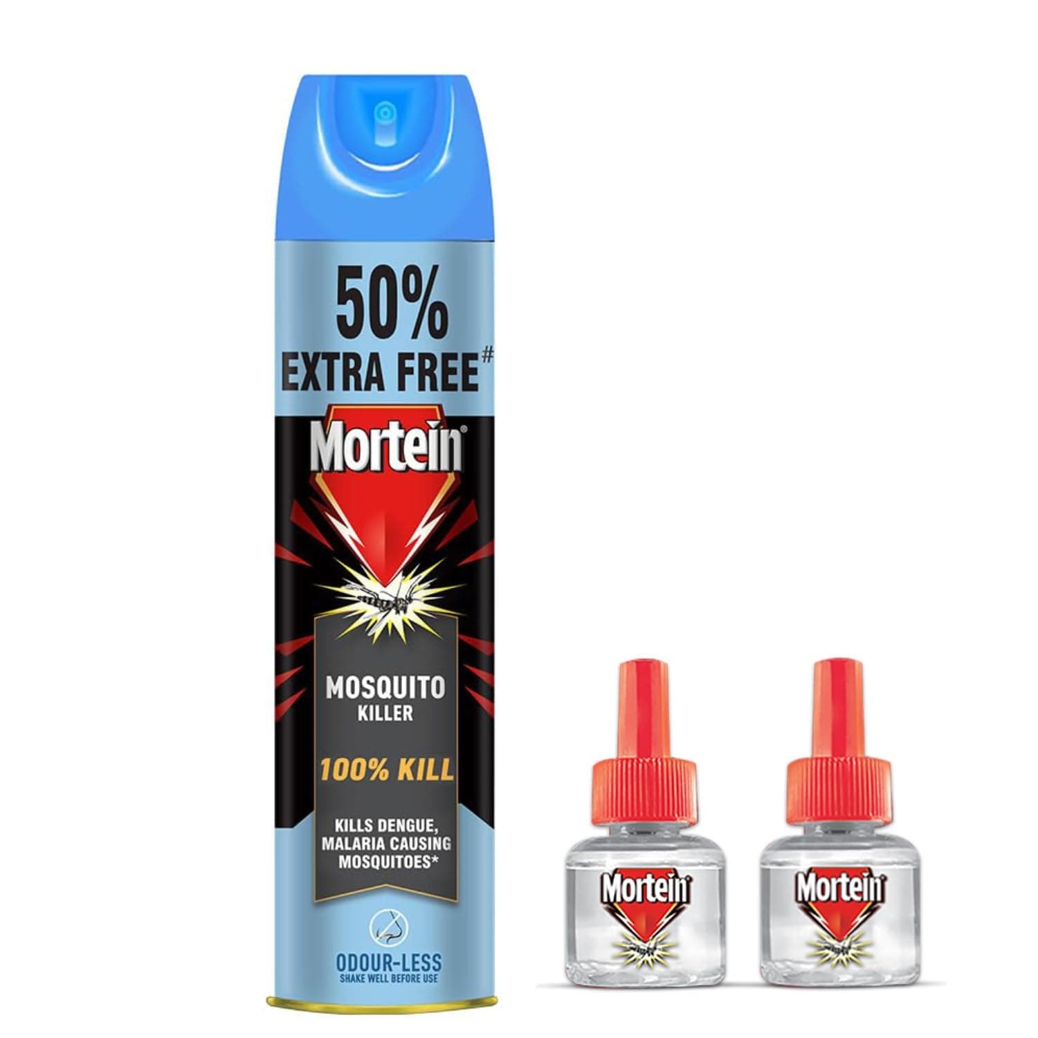Mortein 600 ml - Odourless, Mosquito Killer Spray & SmartPlus 45ml x 2 (Twin Pack) Mosquito Repellent Liquid Refills | No Chemical Smell Mosquito Spray | Spray + Refill Combo Pack
