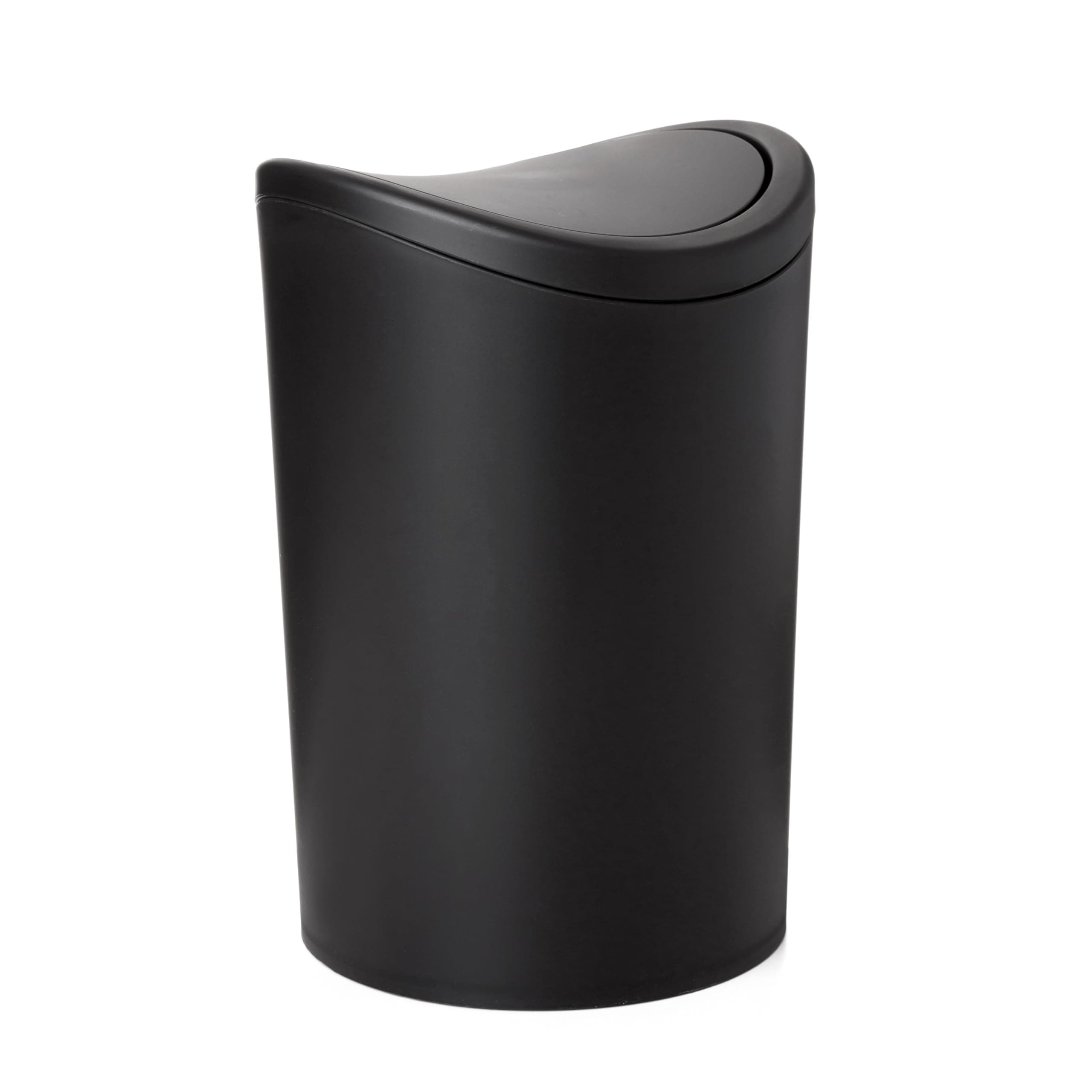 Small Bathroom Trash Can with Lid, Modern Matte Black Mini Waste Bin with Swing Lid (1 1/2 Gallon, 6 Liter) Plastic Garbage Can for Kitchen, Bathroom, Bedroom, Office, Under Desk (1)