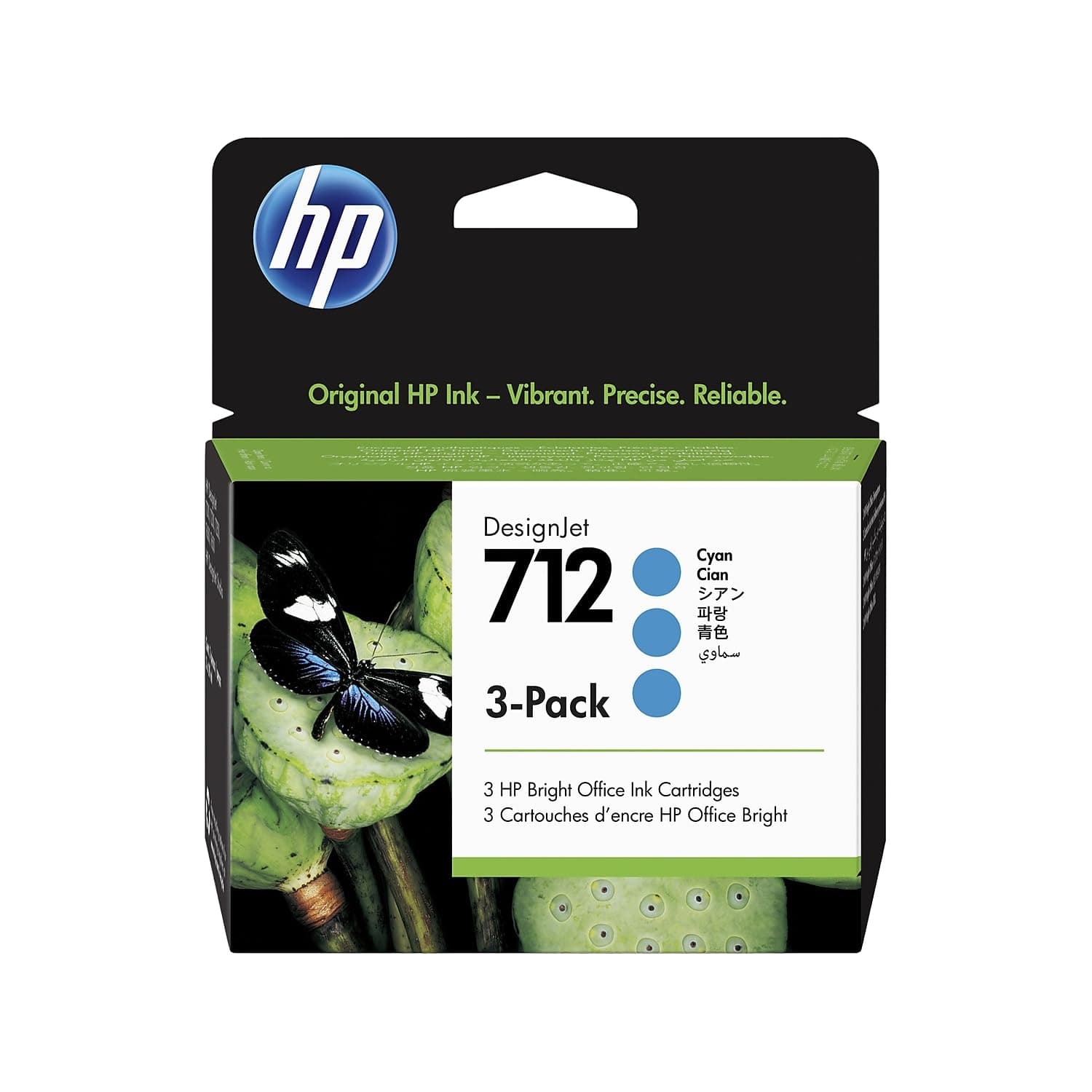 712 3ED77A 3-pack Cyan 29-ml Genuine Ink Cartridge with Original Ink, for DesignJet T650, T630, T250, T230 & Studio Large Format Plotter Printers 713 DesignJet Printhead