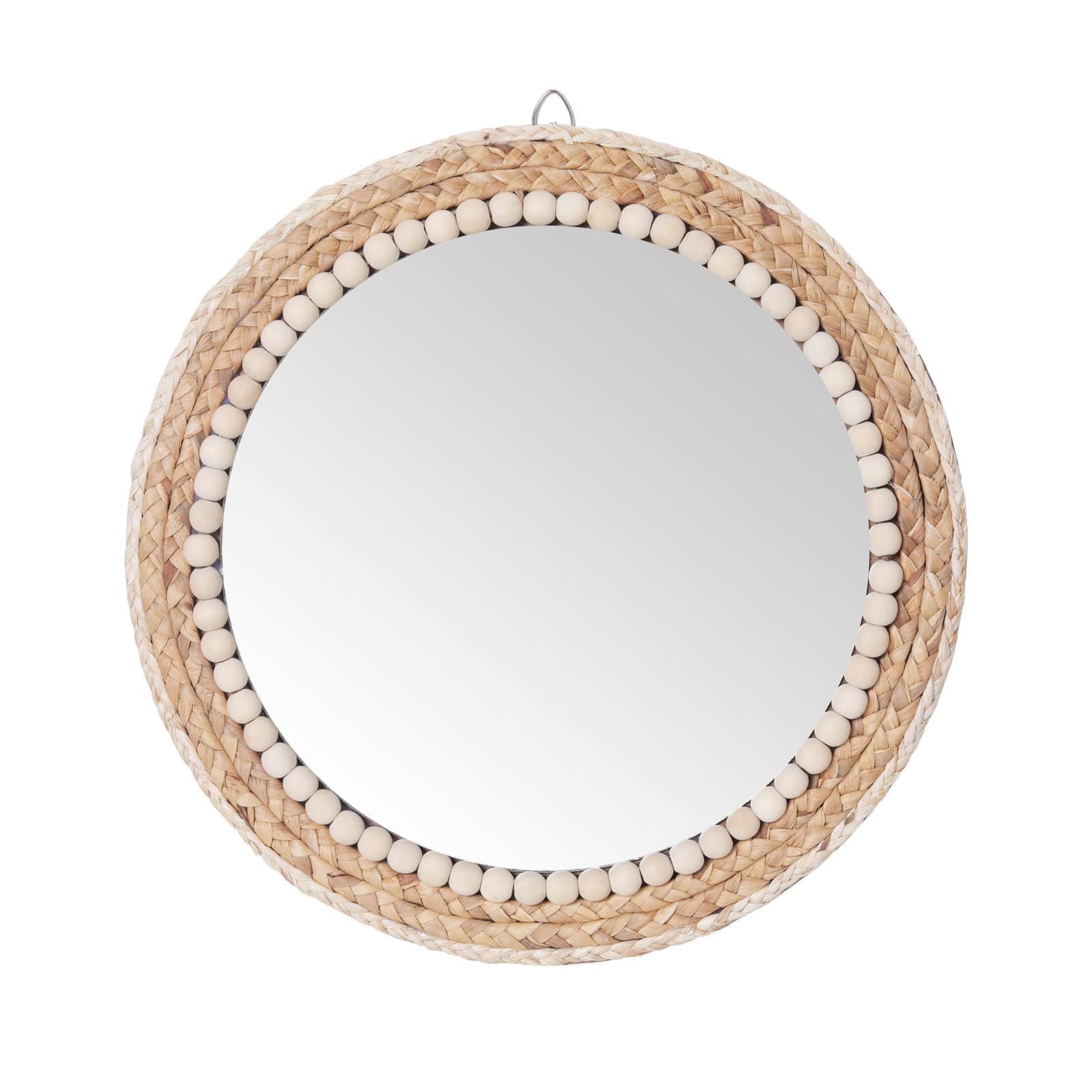 SWTHONY 15 Inch Boho Round Hanging Wall Mirror Decorative Rattan Circle Wall Mounted Mirror for Farmhouse, Living Room, Bedroom, Bathroom