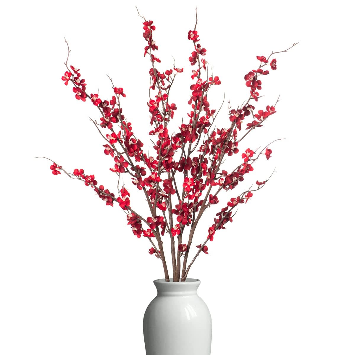 4 PCS Artificial Plum Blossom Party Decorations Fake Cherry Flowers Faux Long Stems Wintersweets Silk Flowers Arrangement for Wedding Home Office Bedroom Decor(Red)