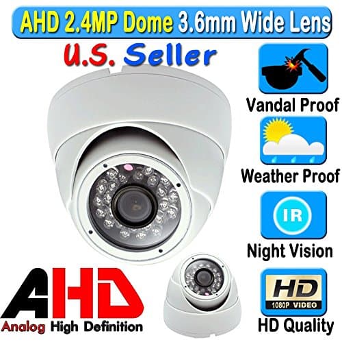LEXA AHD 2.4MP 1080P Dome 1/2.9" Sony Sensor 3.6mm Wide Angle Lens Vandal Weather Water Proof New Technology μ14 x 18IRs 60FT Night Vision BNC Connection Outdoor CCTV White Camera