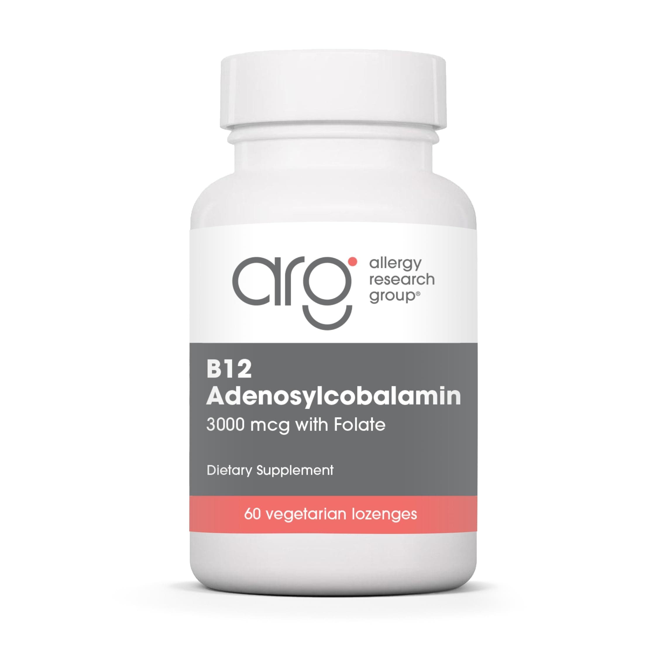 Allergy Research Group B12 Adenosylcobalamin Supplement - with Folic Acid, Vitamin B12 3000 mcg, Folate, Pure B12, Vegetarian Lozenges - 60 Count
