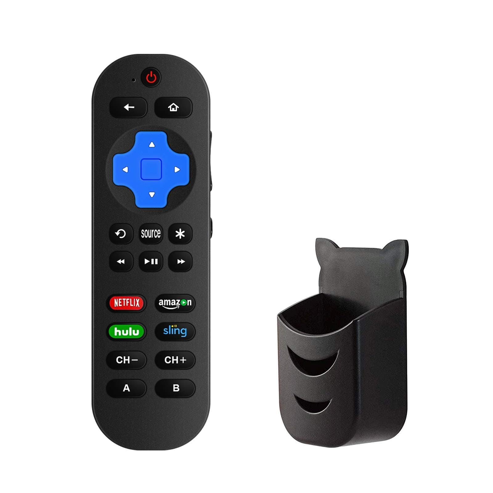 Universal Remote Control for Roku Player with 9 More Learning Keys to Control TV Soundbar Receiver All in One (Not for Roku Stick) (Remote with Black Holder)