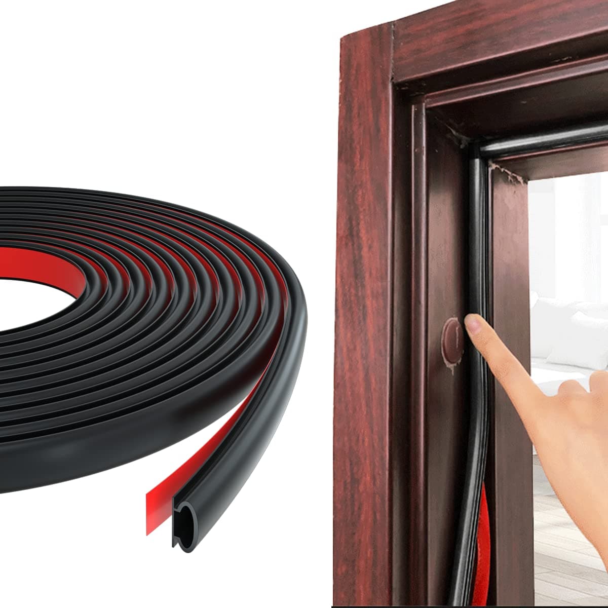 Esufeir 315”/8M D-shape Rubber Door Sealing Strip Upvc Window Weather Stripping for 2.5-6mm Gap,Self Adhesive Pvc Soundproofing Front Door Frame Insulation Seal Draft Excluder,Noise Wind Blocker,Black