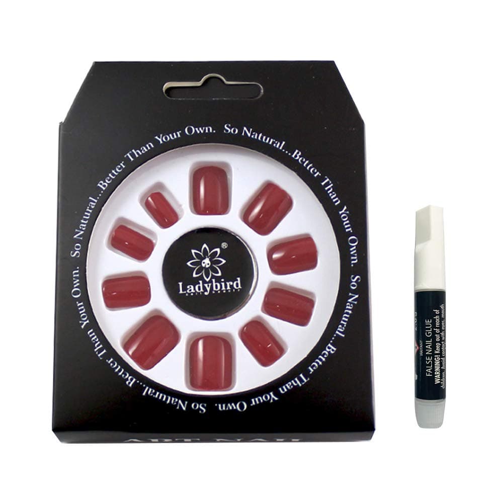 Press on Nails Short Square Fake Nails - Melayous 24 Pcs Glossy Nails Glue on Nails Stick on Nails, Full Cover Artificial Acrylic Nails False Nails with Glue for Women and Girls (Wine Red)