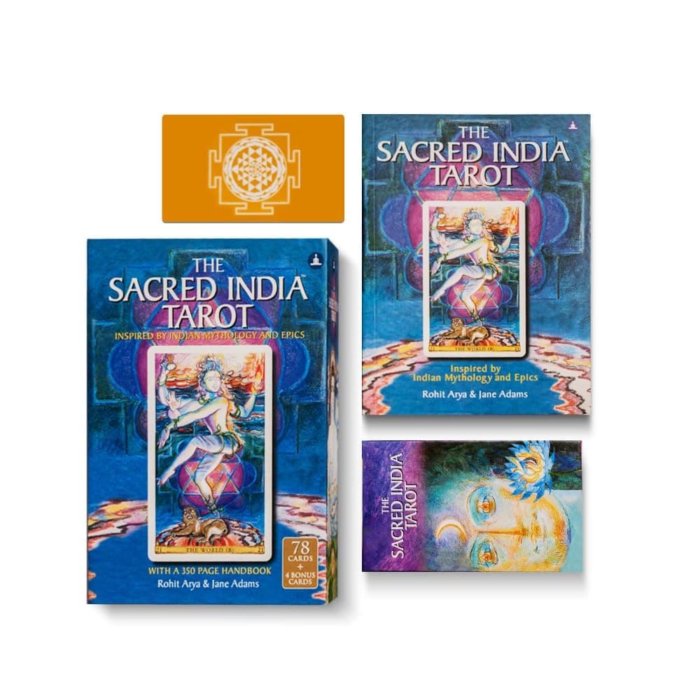 The Sacred India Tarot Card Deck - 78 Premium Tarot + 4 Bonus Cards with 350-Page Guidebook, Readings Based on Indian Mythology - for Beginners & Professionals - Magnetic Lock Box with Bookmark