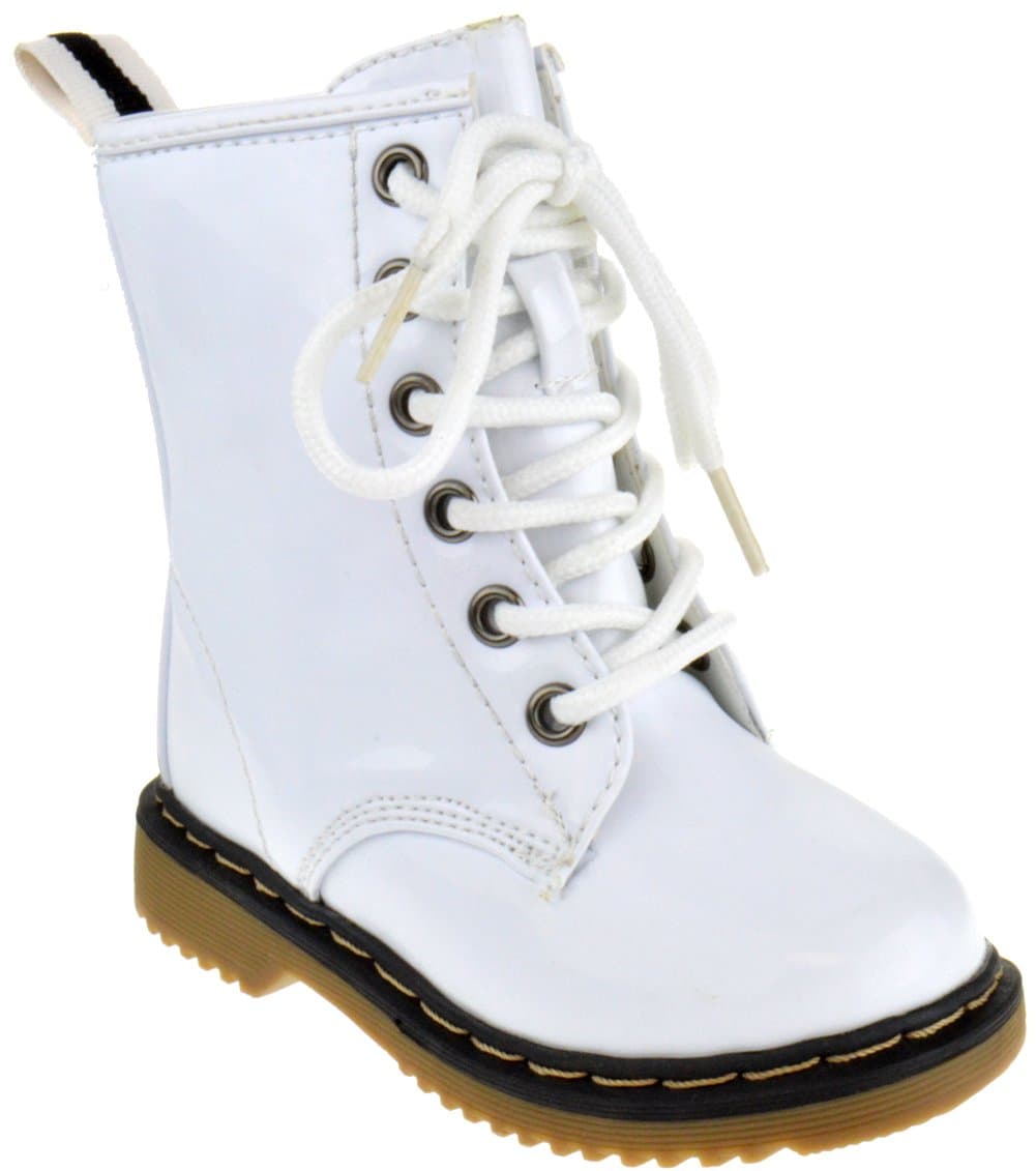 Forever Link Alyson-01KA Baby Girls Combat Lace Up Patent Boots White Toddler