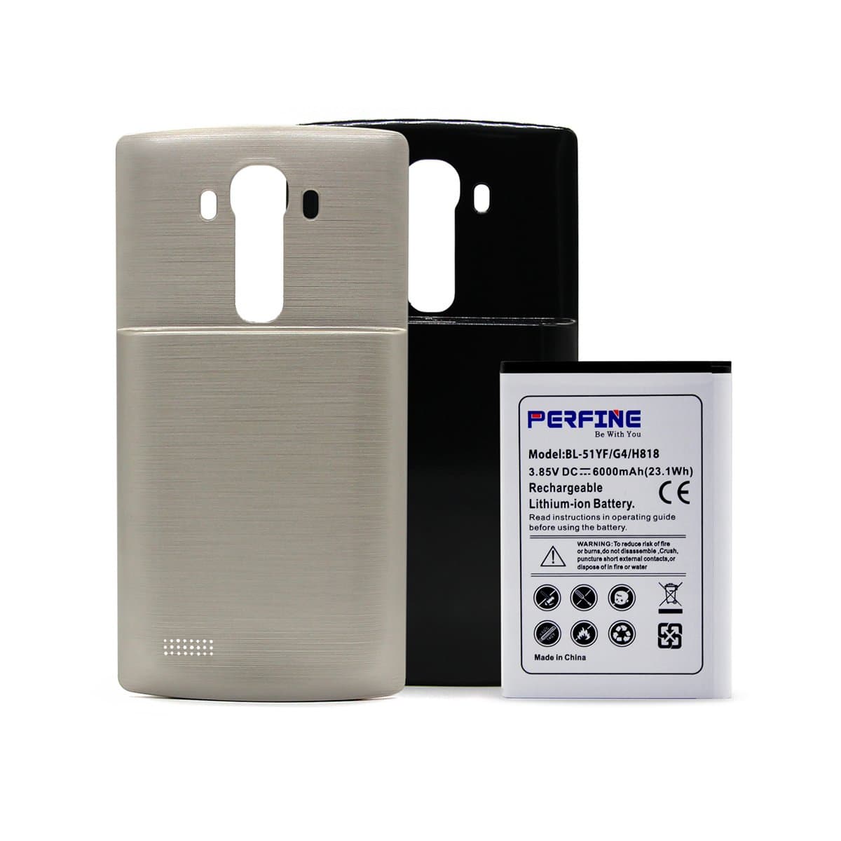 Perfine Extended Battery Replacement 6000mAh for LG G4 BL-51YF H818 With 2 Battery Covers Black-Gold