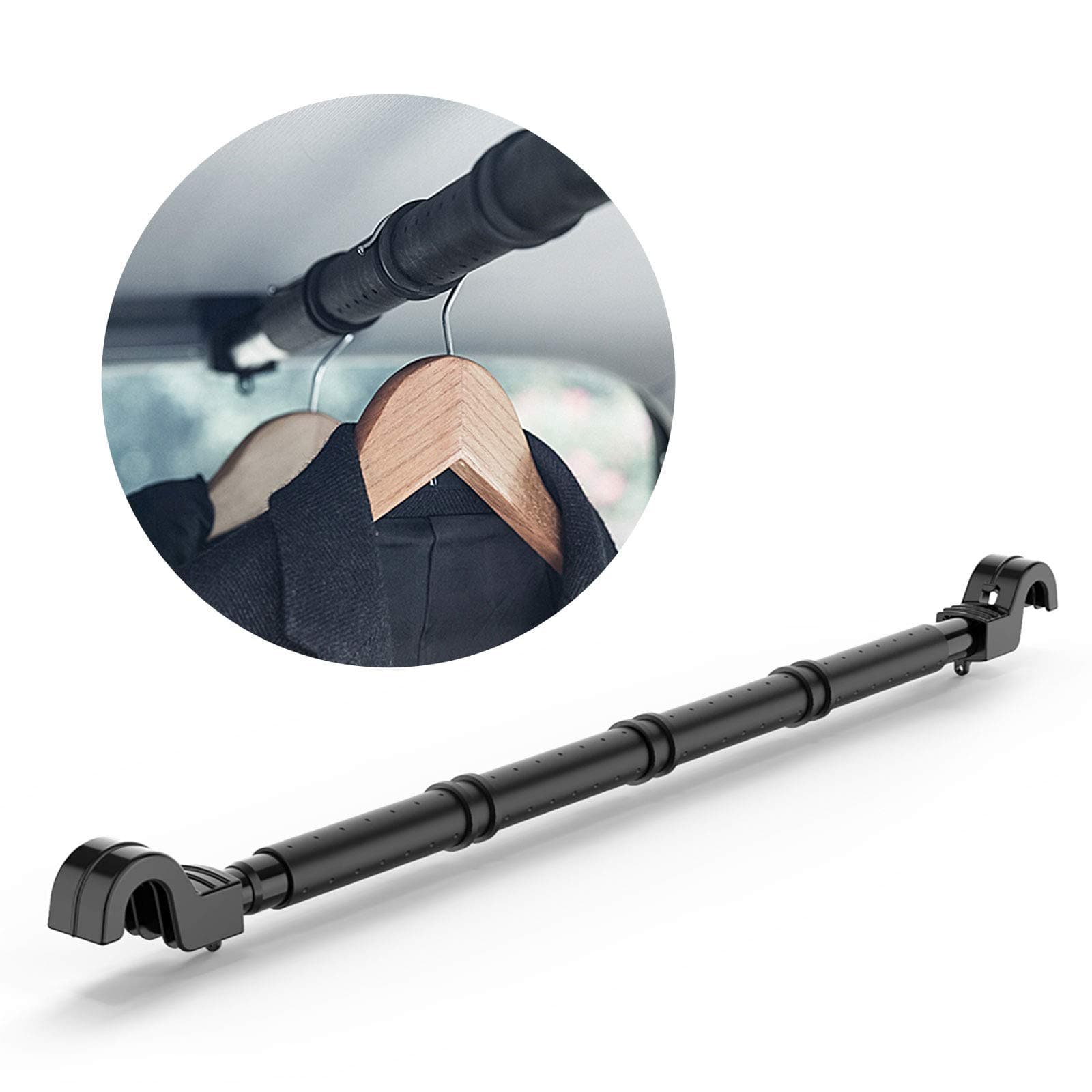 Car Clothes Hanger Bar, Expandable Vehicle Clothing Rack Hanger Rod with Heavy Duty Metal and Rubber Grips, Great for Travel or Garment Cloths