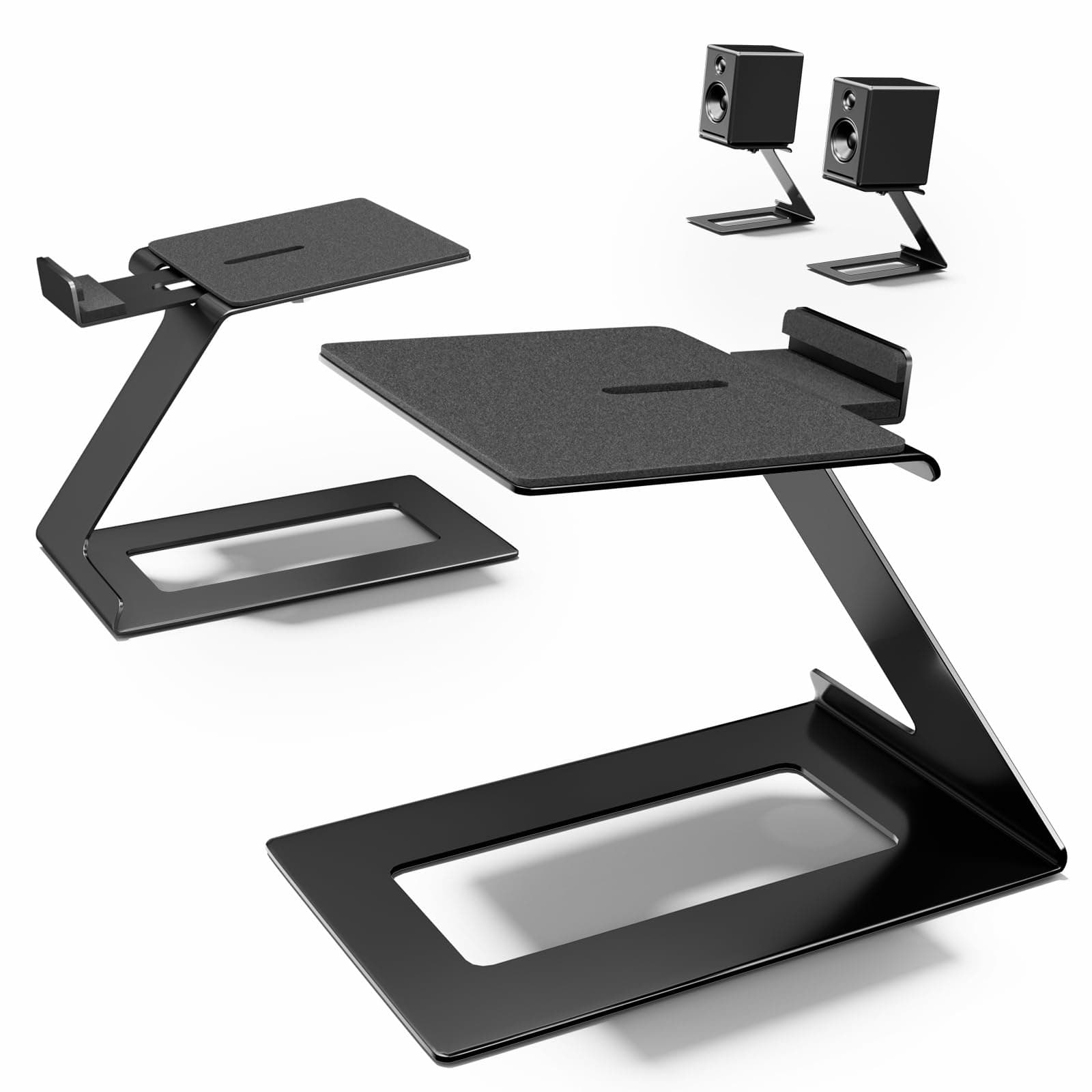 Desktop Speaker Stands Pair, Speaker Riser for Most Small & Medium Bookshelf Speakers, Computer Speakers, and Studio Monitors, Cantilevered Speaker Stand with Vibration Absorption Pad, Black
