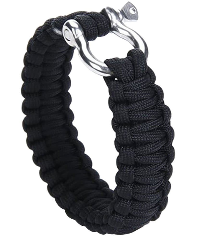 BlastCase Outdoor Paracord Survival Bracelet with Zinc Alloy Bow Shackle,Black