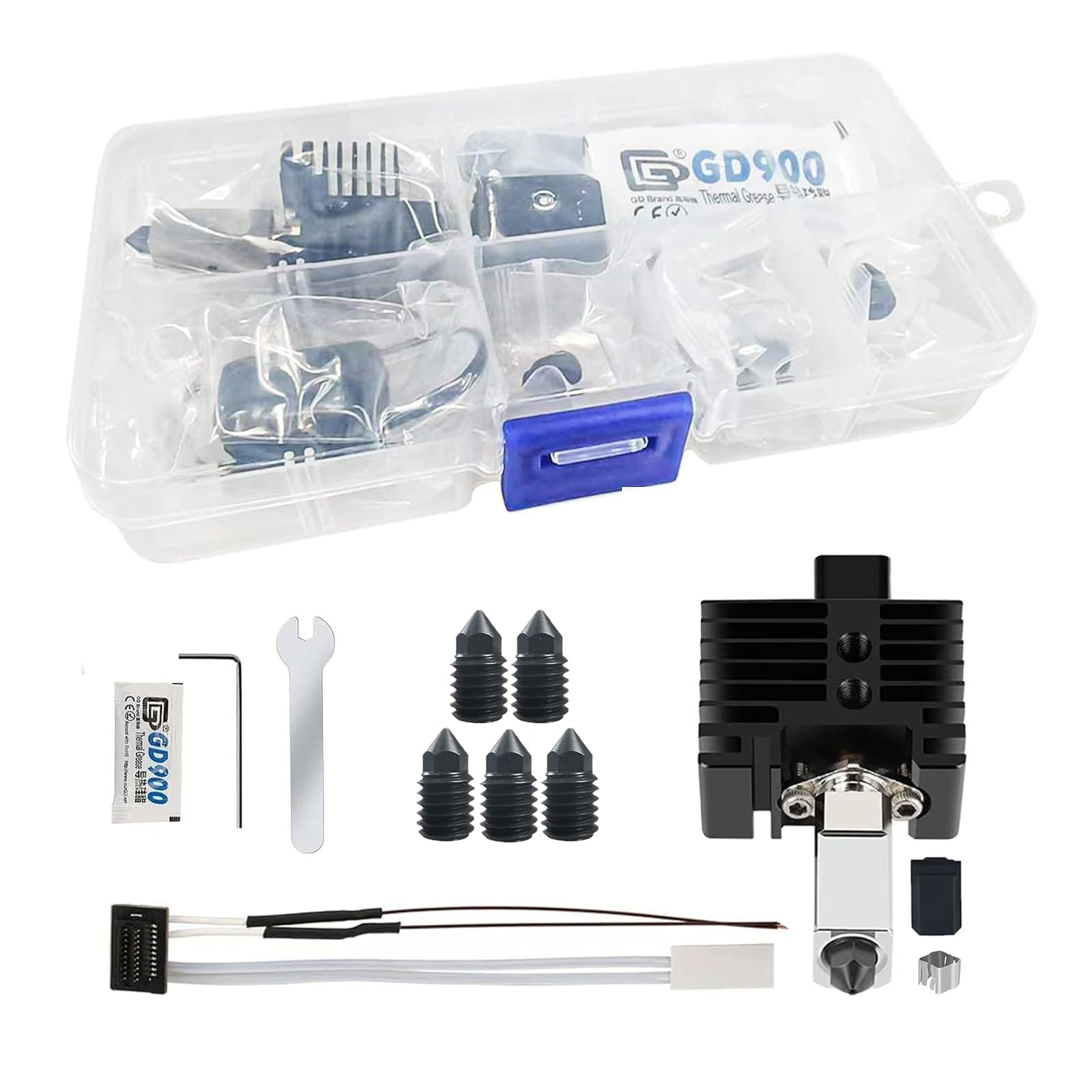 Hotend P1P/P1S Assembly with Standby Nozzles Compatible with Bambu Lab P1P/P1S Series 3D Printers, 5 PCS Hardened Steel Nozzles (0.2, 0.4, 0.6, 0.8,1.0mm) with DIY Tools and A Parts Box...