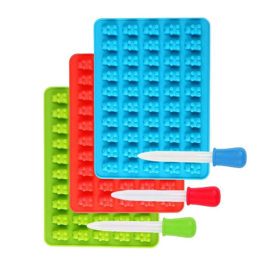 Candy Silicone Molds,Chocolate Molds,Gelatin Molds, Ice Cube,Gummy Bear Molds with 3 Bonus Dropper (Red, Green, Blue)