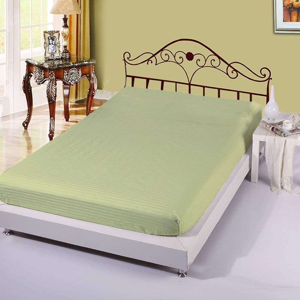 Cotton Castles 400 Thread Count 100% Pure Natural Cotton Super Soft Long Staple 1 Fitted Sheet Only,Fits Mattress Upto 6" deep Pocket Mattress 28" by 75" RV Bunk Size, Sage Stripe