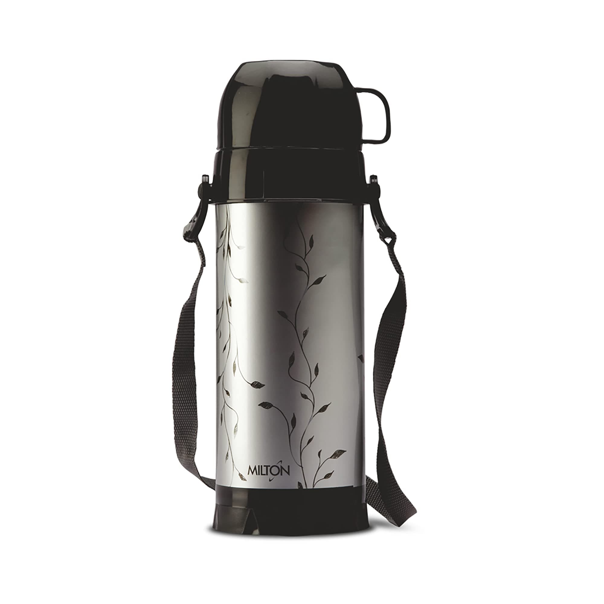 Milton Eiffel 1000 Vacuum Insulated Thermos Flask with Strap to Carry 910 ml, 24 Hours Hot & Cold Water Bottle for Office, Hiking, Trekking, Travel, Black
